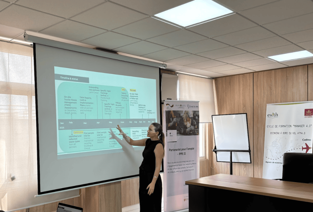 Marina Chahboune from Closed Loop Fashion delivering training at ESITH Morocco