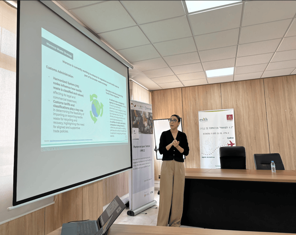 Kaoutar from Closed Loop Fashion delivering training at ESITH Morocco