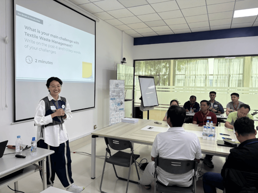 Closed Loop Fashion team conducuting Textile Waste Management Training at Sabrina Group. Phnom Penh, Cambodia