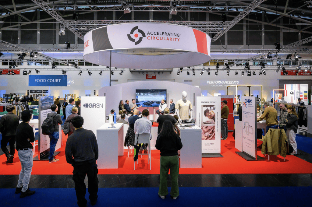 Circulatity Zone at Performance Days Trade Fair in Munich, hosted by Accelerating Circularity where Closed Loop Fashion joined a panel about DPP